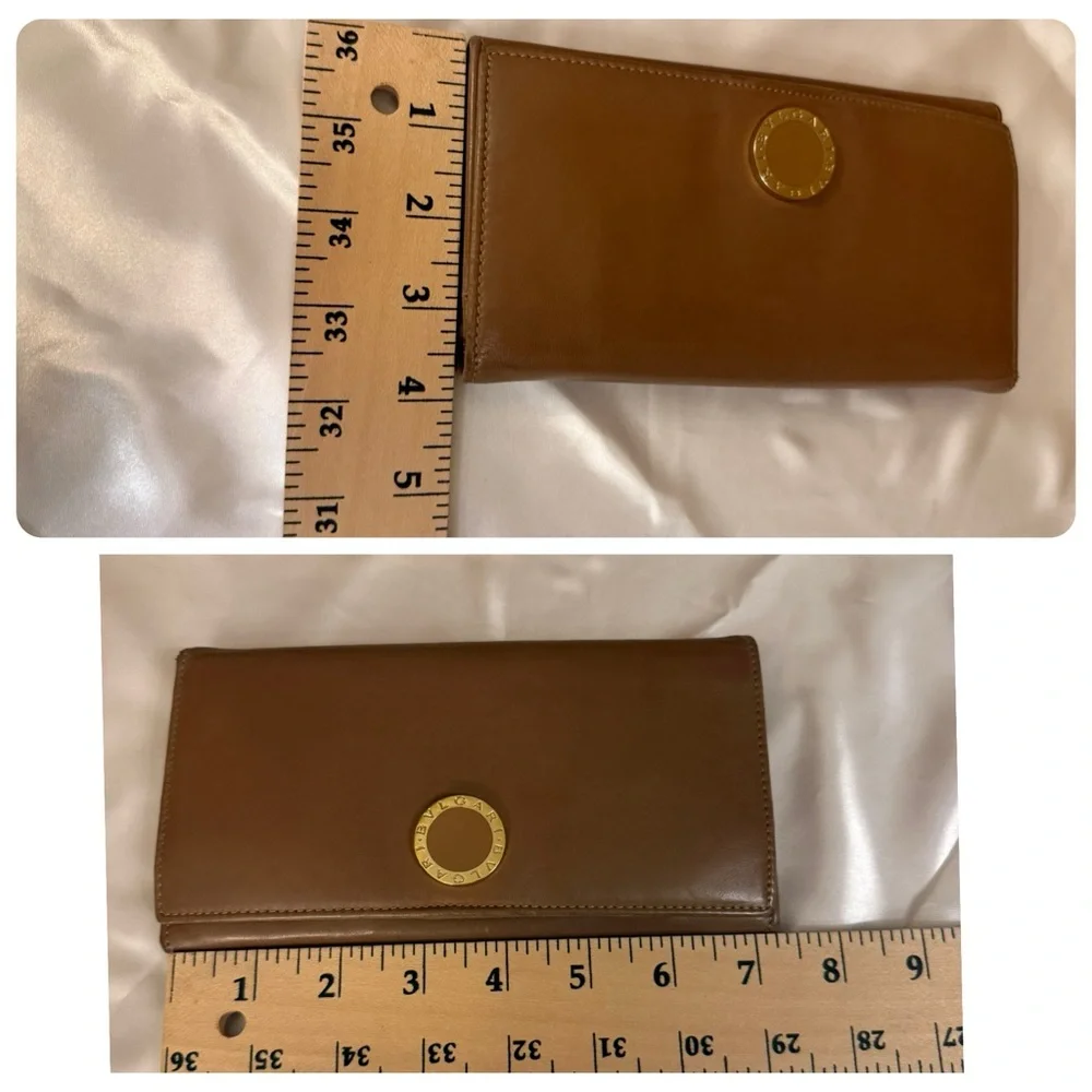 Bvlgari Brown Leather Continental Wallet with Gold Logo – Vintage Condition